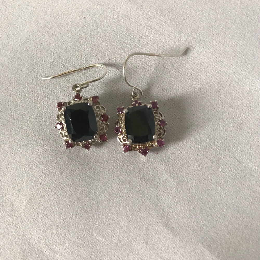 Black Spinel with Rhodolite earrings📫free ship📫